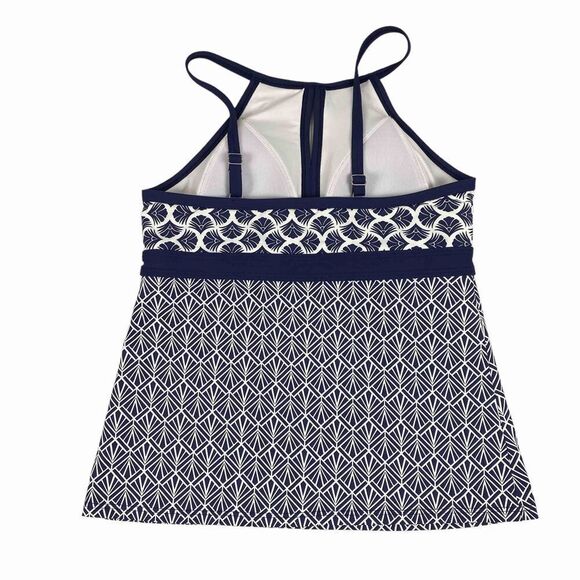 Lands' End Tankini Top Keyhole High Neck Molded Cups Geometric Print size 8P - Picture 2 of 5